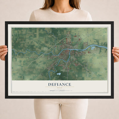 Map of Defiance, Ohio, 18 x 24 inch print in a black wood frame