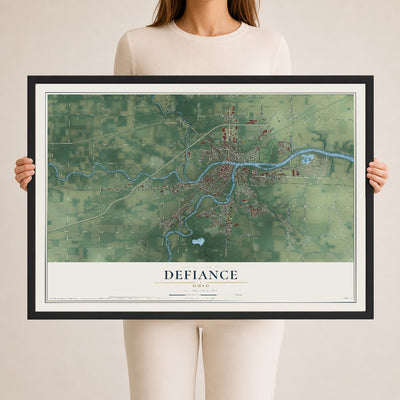 Map of Defiance, Ohio, 24 x 36 inch print in a black wood frame