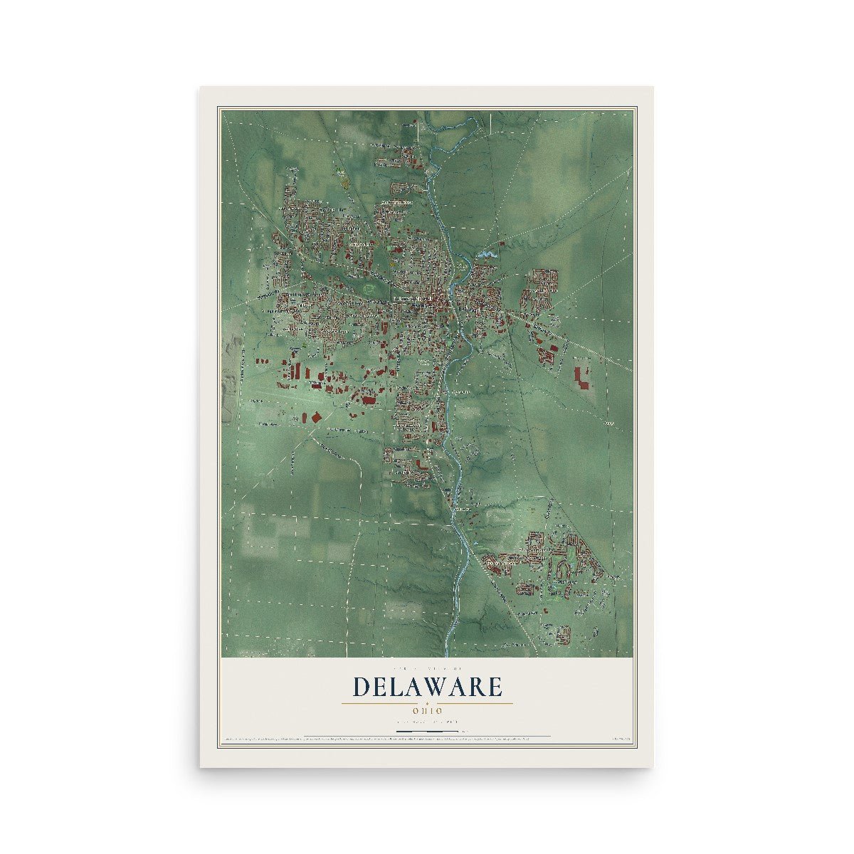 Map of Delaware, Ohio, 12 x 18 inch unframed archival matte print