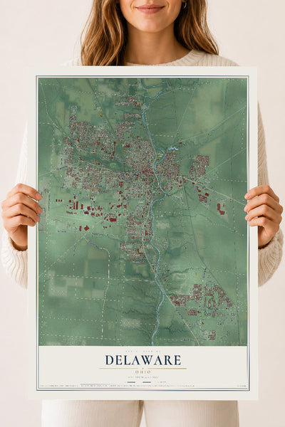 Map of Delaware, Ohio, 18 x 24 inch unframed archival matte print