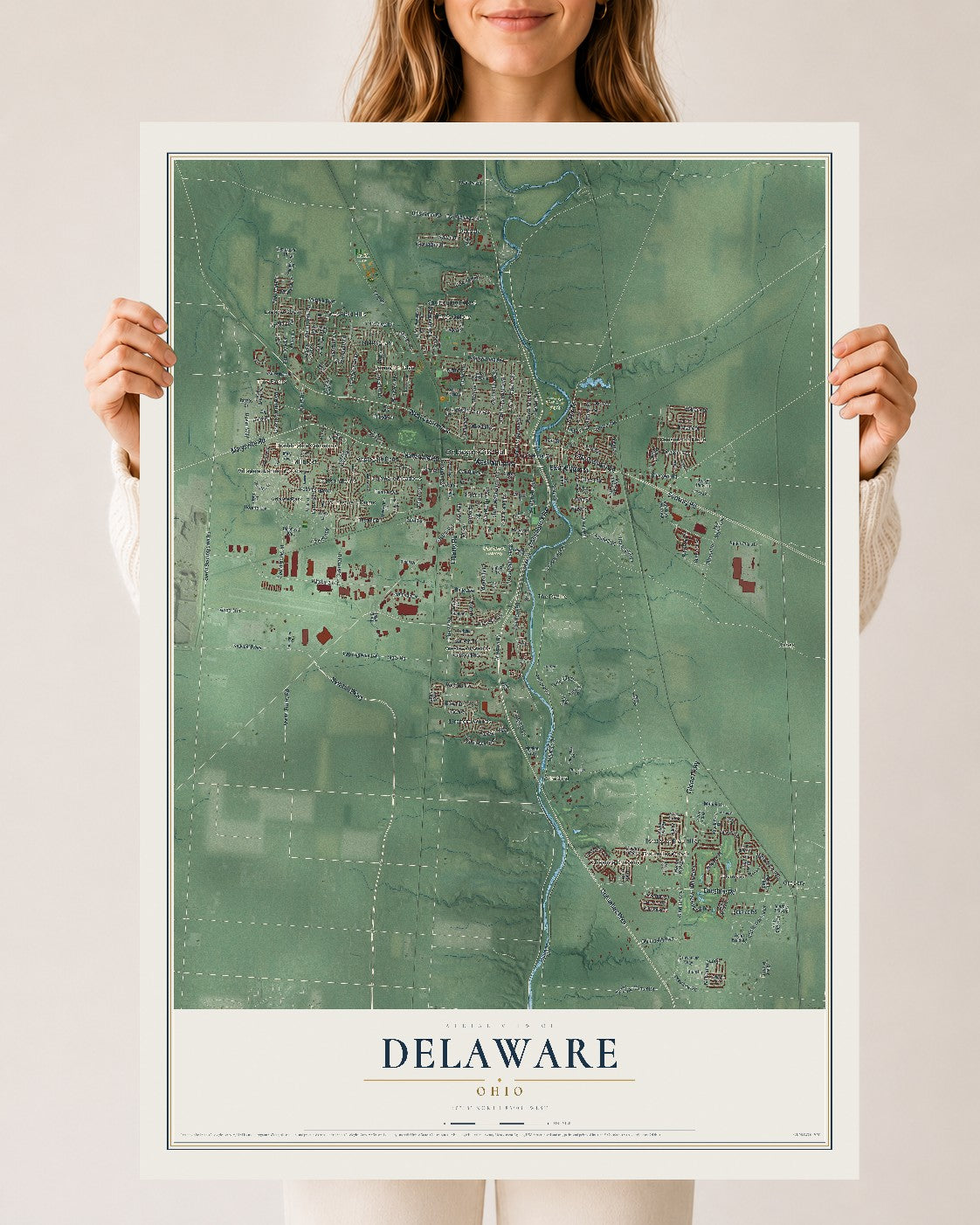 Map of Delaware, Ohio, 24 x 36 inch unframed archival matte print