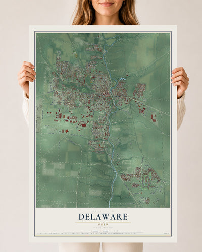 Map of Delaware, Ohio, 24 x 36 inch unframed archival matte print