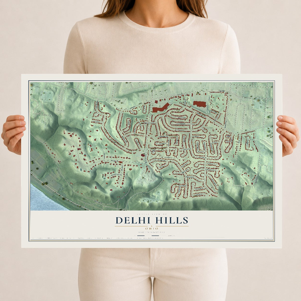 Map of Delhi Hills, Ohio, 12 x 18 inch unframed archival matte print