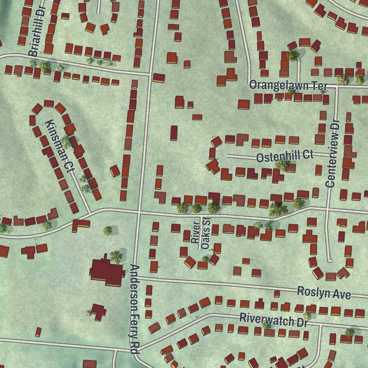 Second close-up of the map of Delhi Hills, Ohio print showing more streets and buildings