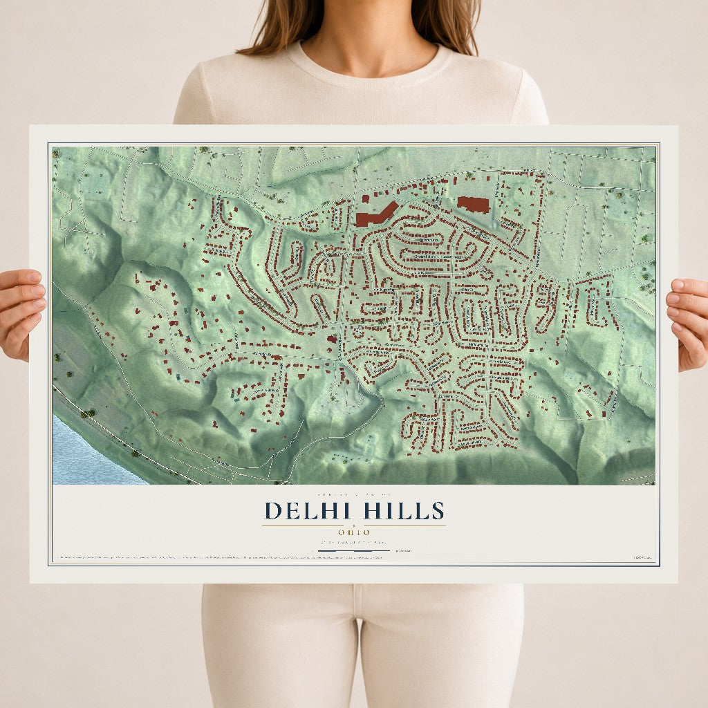 Map of Delhi Hills, Ohio, 18 x 24 inch unframed archival matte print