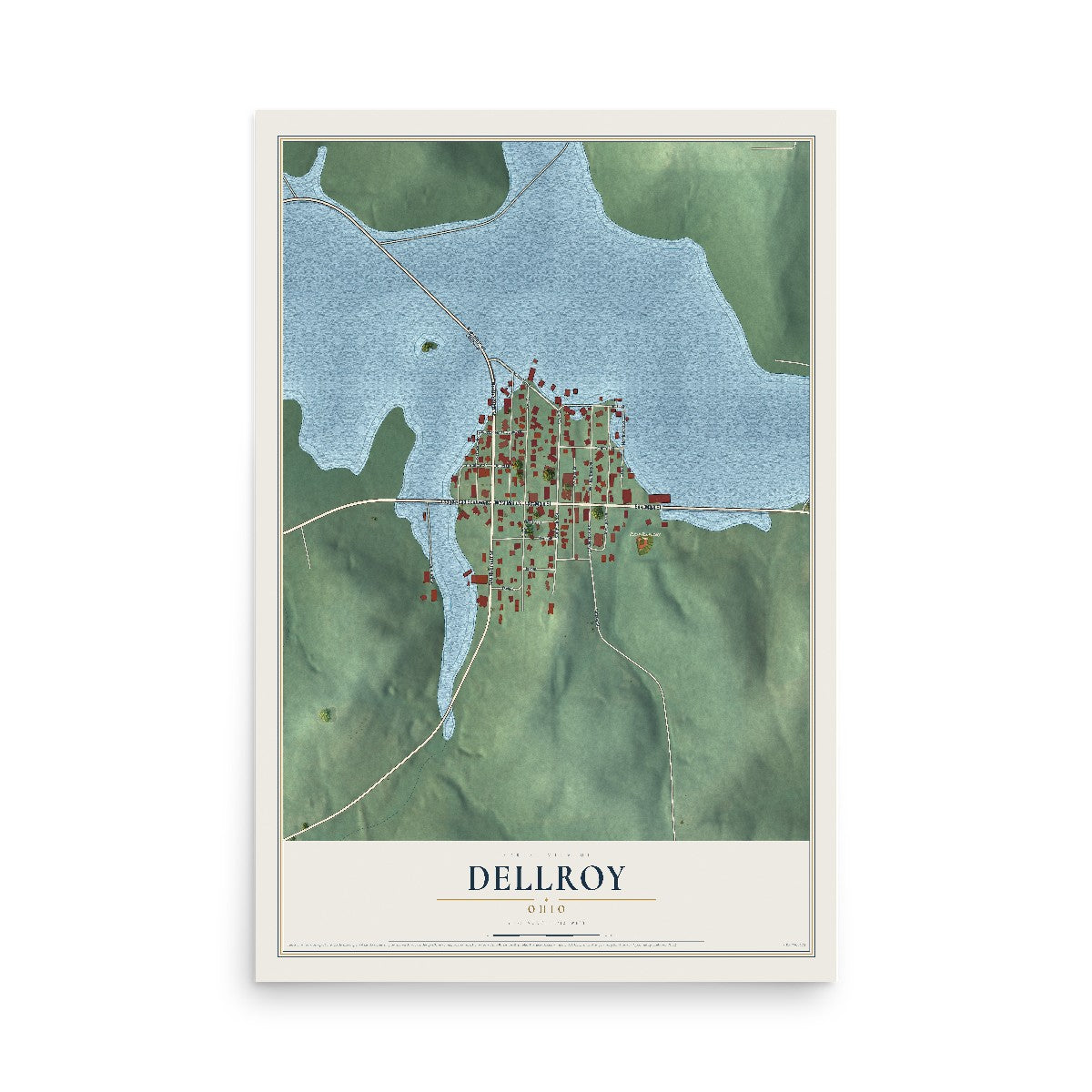 Map of Dellroy, Ohio, 12 x 18 inch unframed archival matte print