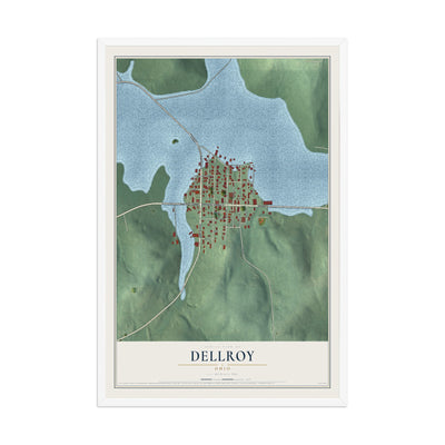 Map of Dellroy, Ohio, 12 x 18 inch print in a white wood frame