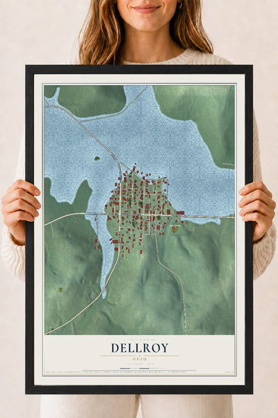 Map of Dellroy, Ohio, 18 x 24 inch print in a black wood frame