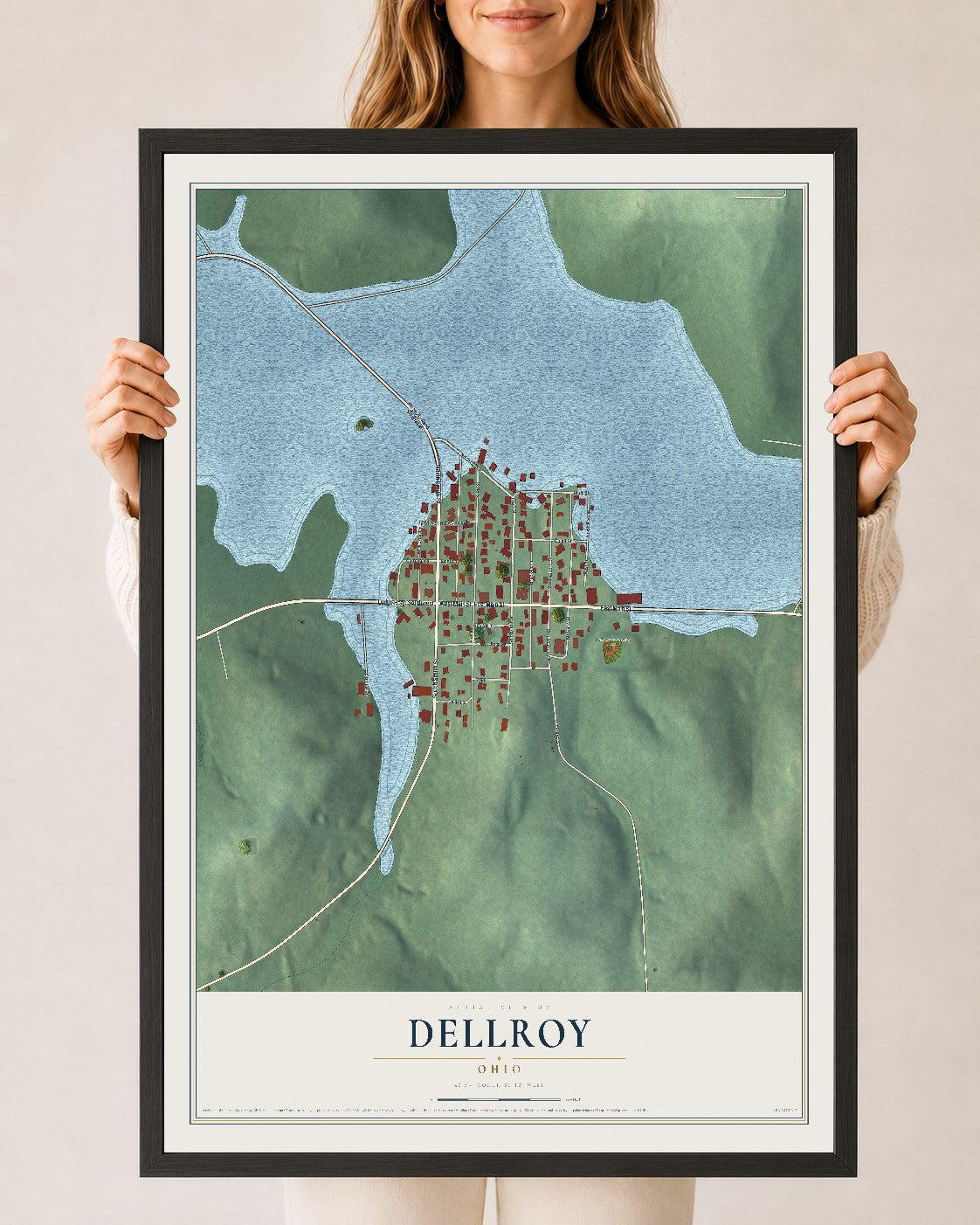 Map of Dellroy, Ohio, 24 x 36 inch print in a black wood frame