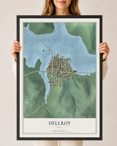 Map of Dellroy, Ohio, 24 x 36 inch print in a black wood frame