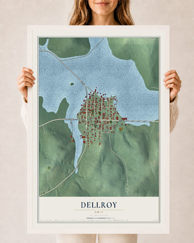 Map of Dellroy, Ohio, 24 x 36 inch print in a white wood frame
