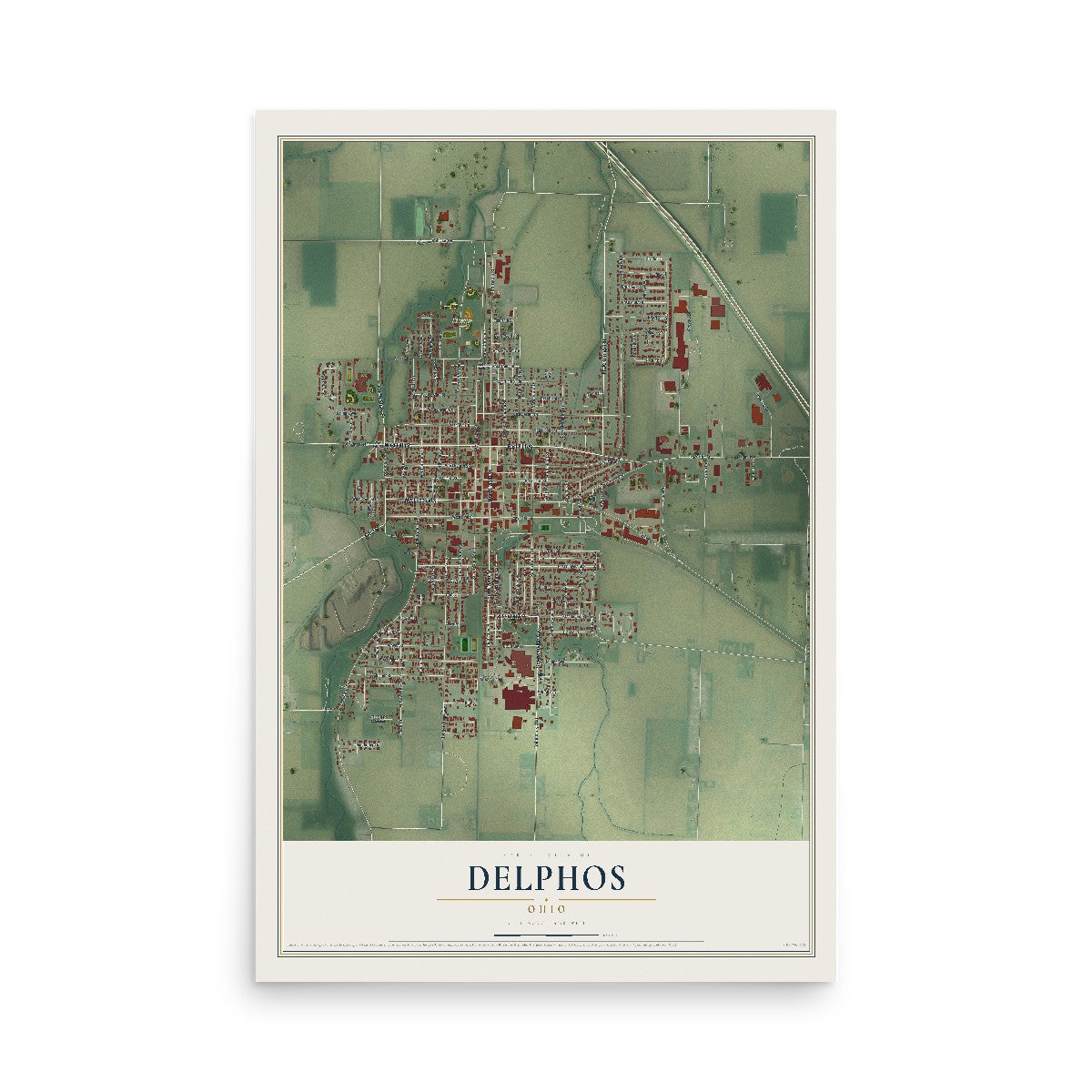 Map of Delphos, Ohio, 12 x 18 inch unframed archival matte print
