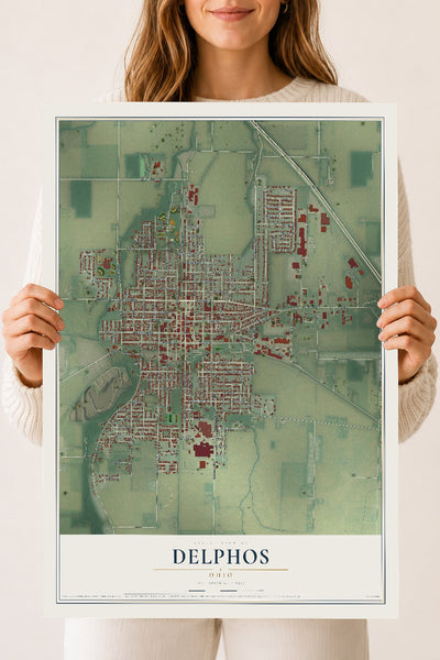 Map of Delphos, Ohio, 18 x 24 inch unframed archival matte print