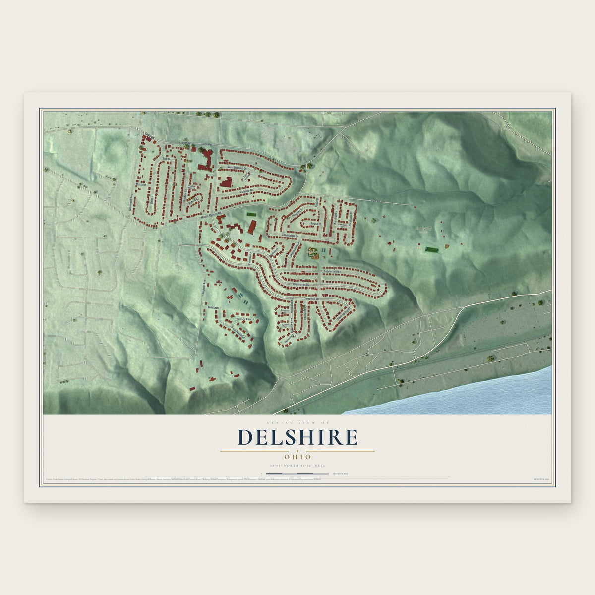 Delshire, Ohio map print, the full design