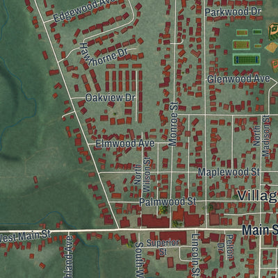 Close-up of the map of Delta, Ohio print showing street and building detail