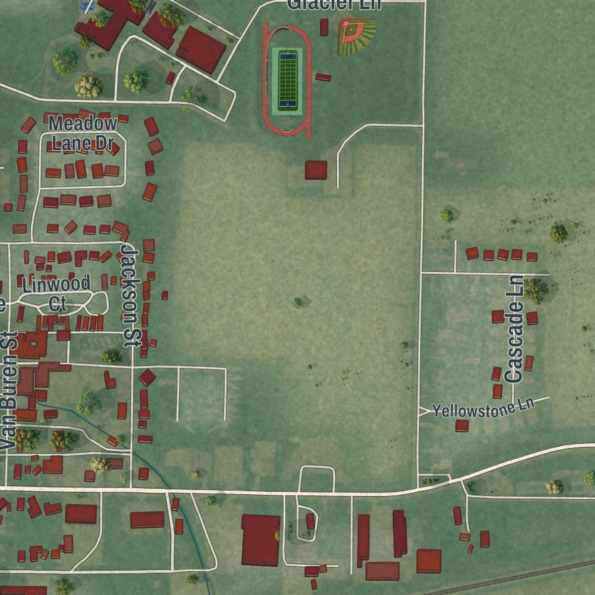 Second close-up of the map of Delta, Ohio print showing more streets and buildings