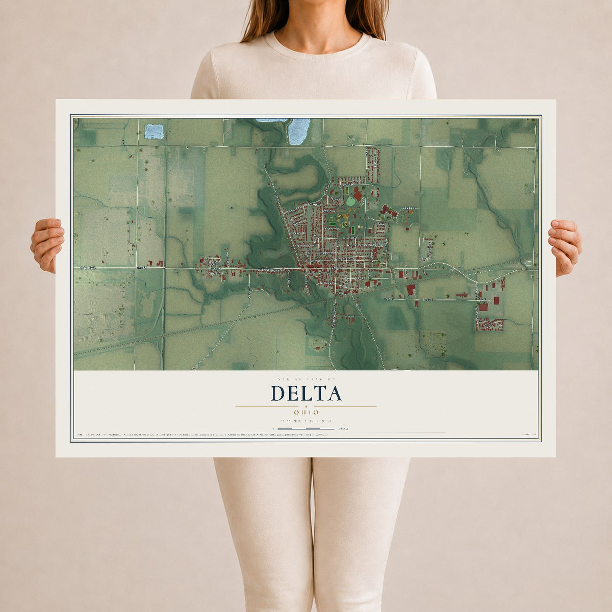 Map of Delta, Ohio, 24 x 36 inch unframed archival matte print