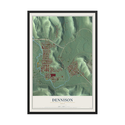 Map of Dennison, Ohio, 12 x 18 inch print in a black wood frame