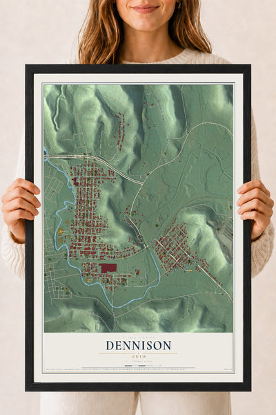 Map of Dennison, Ohio, 18 x 24 inch print in a black wood frame