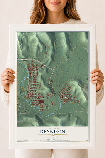 Map of Dennison, Ohio, 18 x 24 inch print in a white wood frame