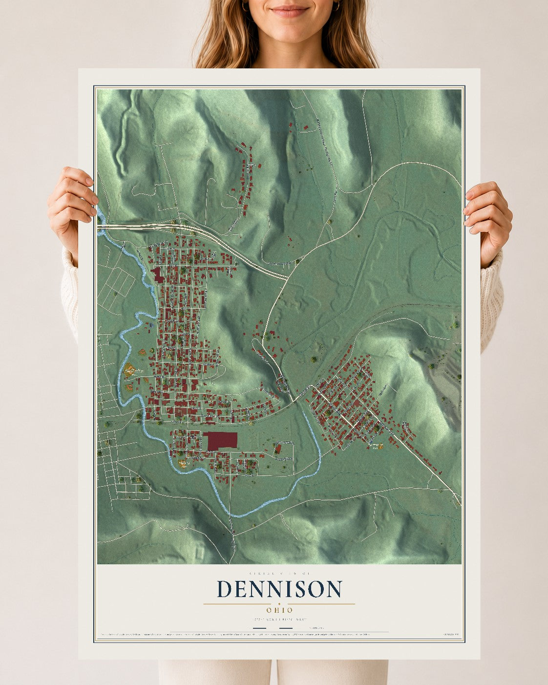 Map of Dennison, Ohio, 24 x 36 inch unframed archival matte print