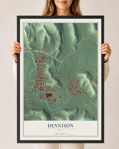 Map of Dennison, Ohio, 24 x 36 inch print in a black wood frame