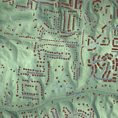Close-up of the map of Dent, Ohio print showing street and building detail