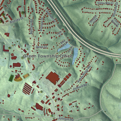 Second close-up of the map of Dent, Ohio print showing more streets and buildings