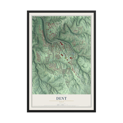 Map of Dent, Ohio, 12 x 18 inch print in a black wood frame