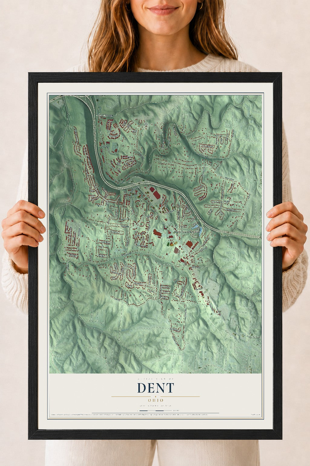 Map of Dent, Ohio, 18 x 24 inch print in a black wood frame