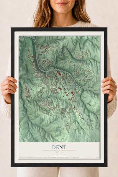 Map of Dent, Ohio, 18 x 24 inch print in a black wood frame