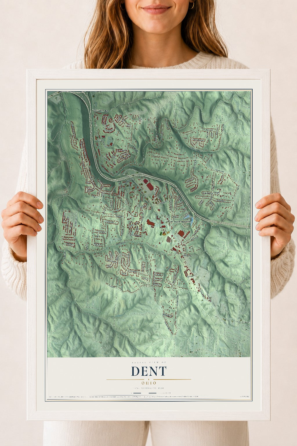 Map of Dent, Ohio, 18 x 24 inch print in a white wood frame