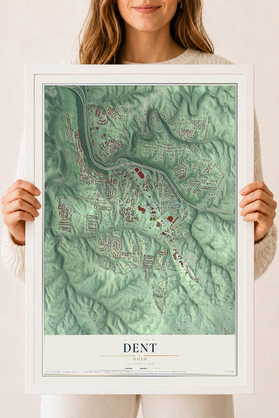 Map of Dent, Ohio, 18 x 24 inch print in a white wood frame