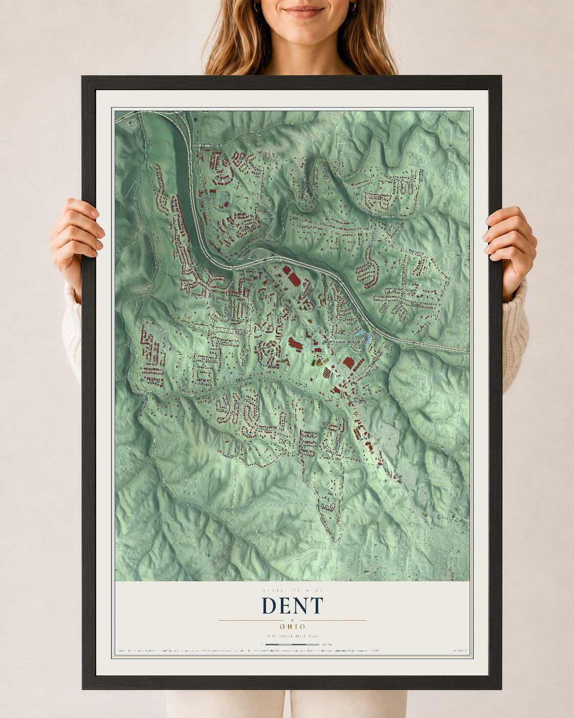 Map of Dent, Ohio, 24 x 36 inch print in a black wood frame