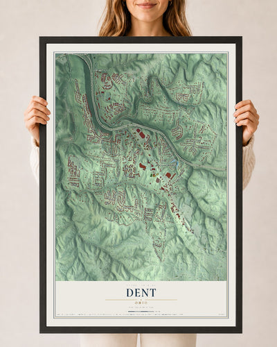 Map of Dent, Ohio, 24 x 36 inch print in a black wood frame
