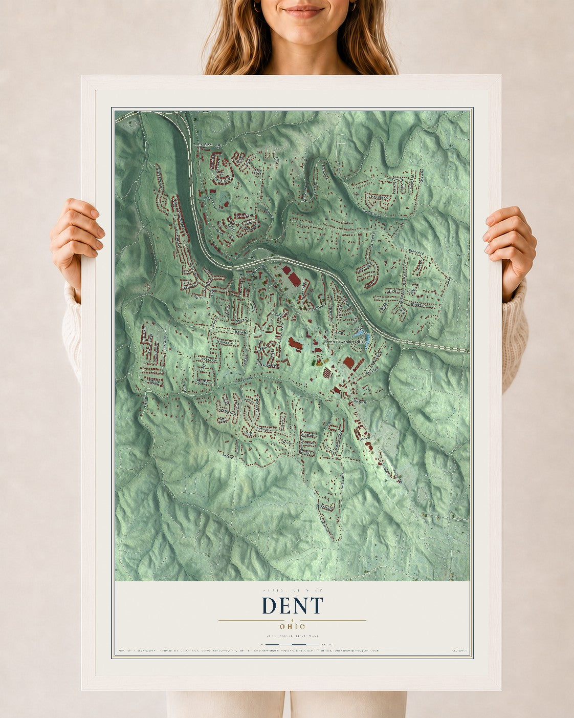 Map of Dent, Ohio, 24 x 36 inch print in a white wood frame