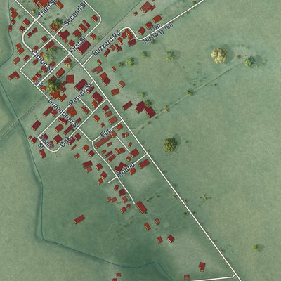 Close-up of the map of Derby, Ohio print showing street and building detail