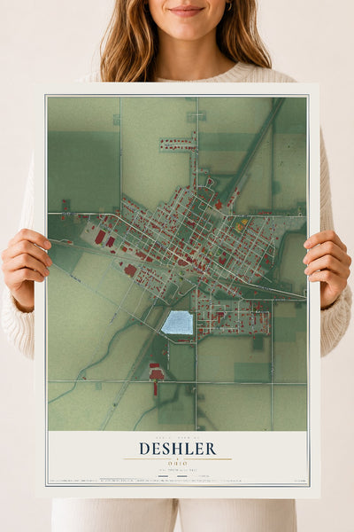 Map of Deshler, Ohio, 18 x 24 inch unframed archival matte print