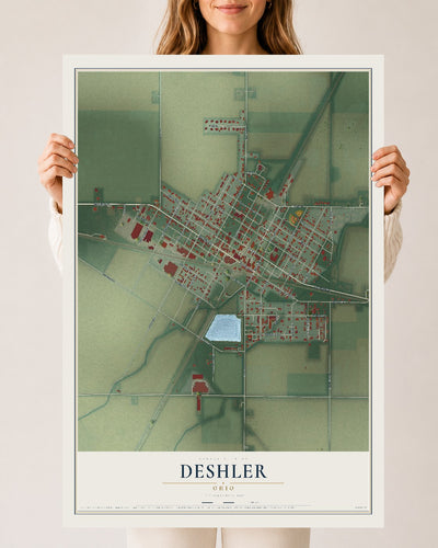 Map of Deshler, Ohio, 24 x 36 inch unframed archival matte print