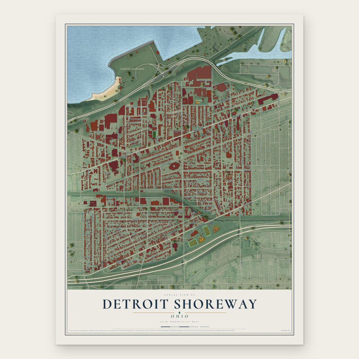 Detroit Shoreway, Ohio map print, the full design