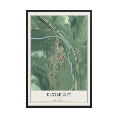 Map of Dexter City, Ohio, 12 x 18 inch print in a black wood frame