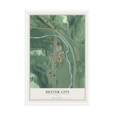 Map of Dexter City, Ohio, 12 x 18 inch print in a white wood frame