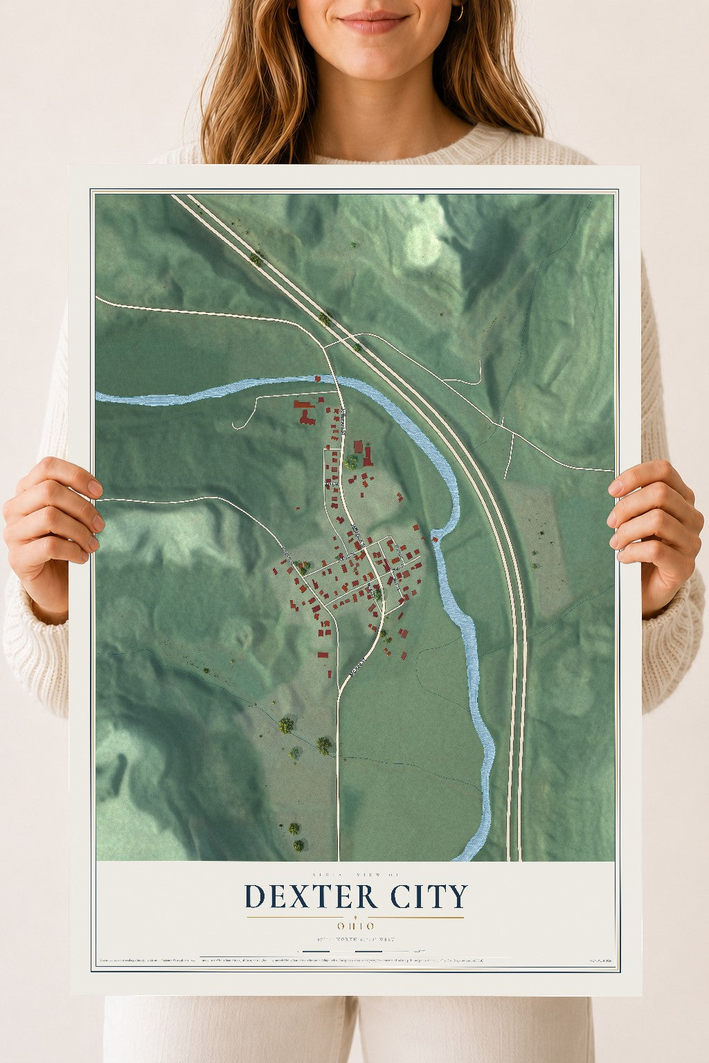 Map of Dexter City, Ohio, 18 x 24 inch unframed archival matte print