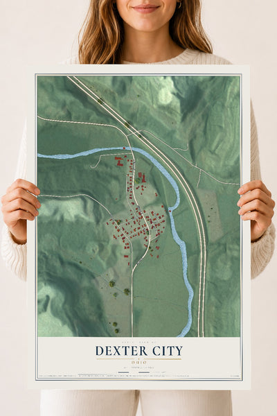 Map of Dexter City, Ohio, 18 x 24 inch unframed archival matte print