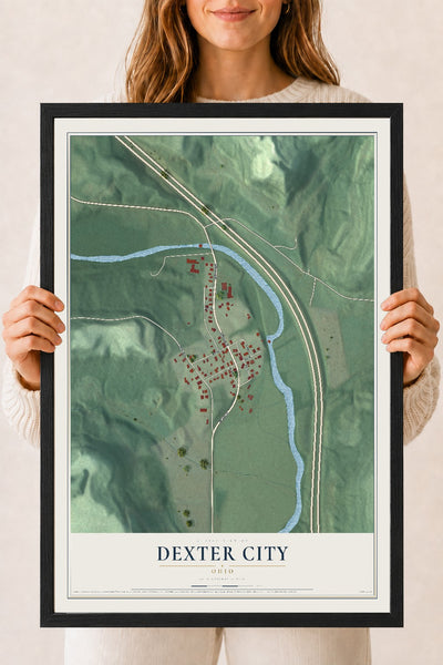 Map of Dexter City, Ohio, 18 x 24 inch print in a black wood frame