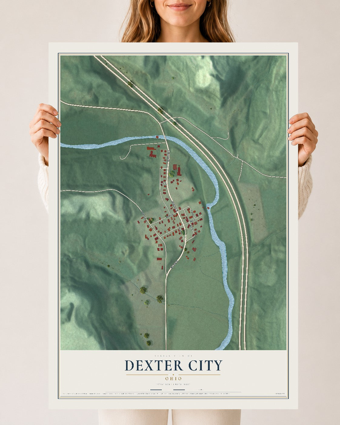 Map of Dexter City, Ohio, 24 x 36 inch unframed archival matte print