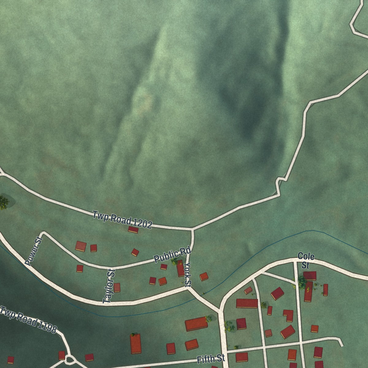 Second close-up of the map of Dillonvale, Ohio print showing more streets and buildings