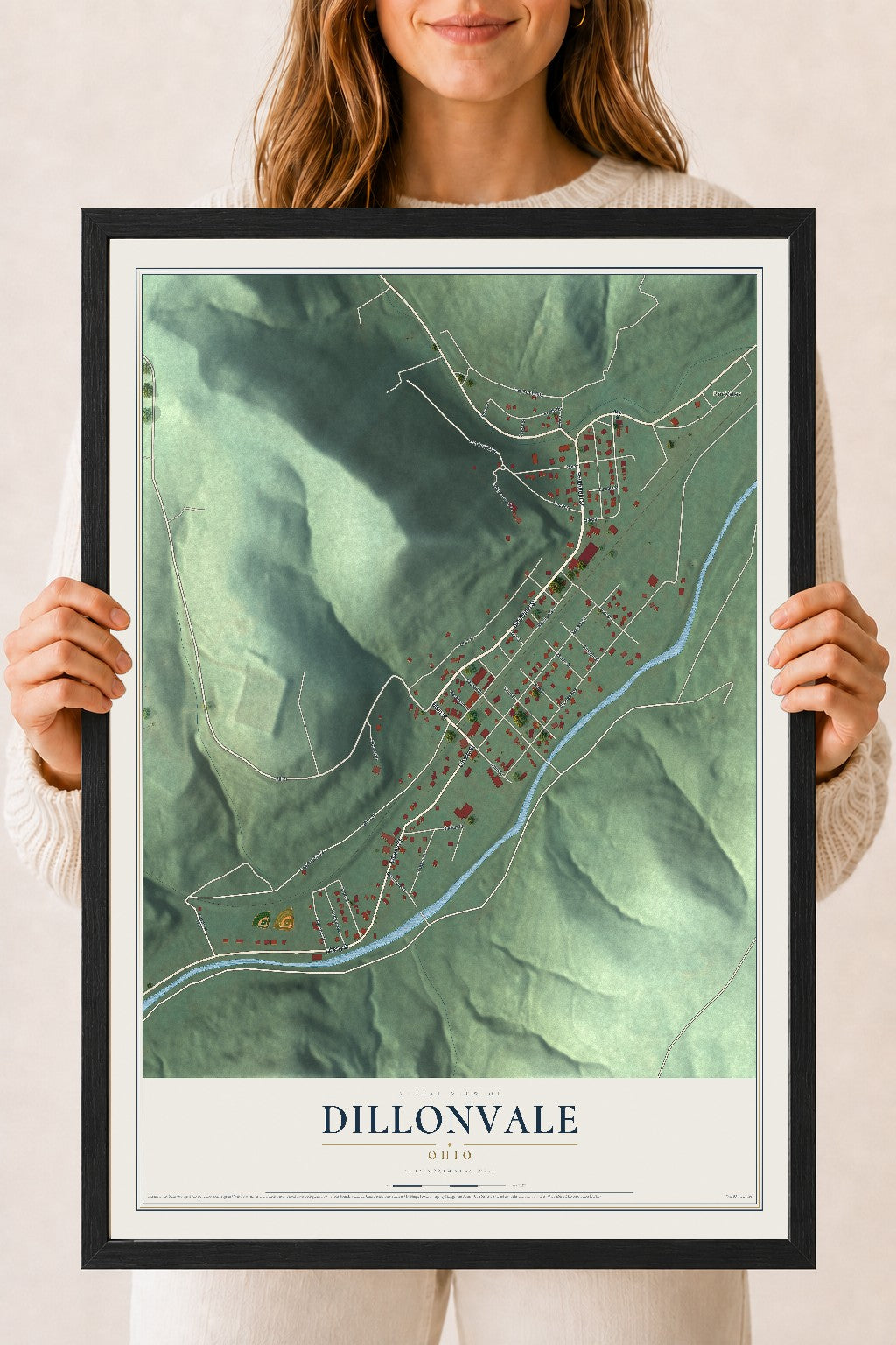 Map of Dillonvale, Ohio, 18 x 24 inch print in a black wood frame
