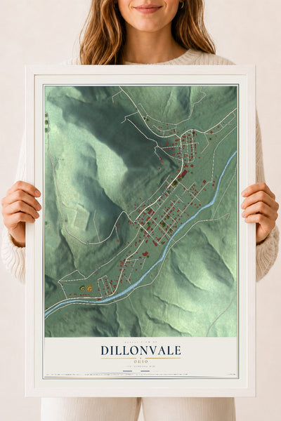 Map of Dillonvale, Ohio, 18 x 24 inch print in a white wood frame
