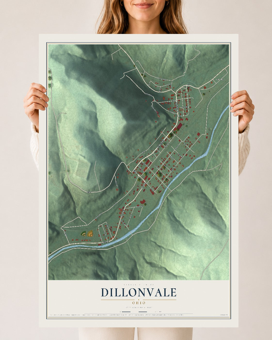 Map of Dillonvale, Ohio, 24 x 36 inch unframed archival matte print